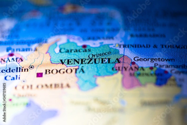 Fototapeta Geographical map location of country Venezuela in South American continent on atlas