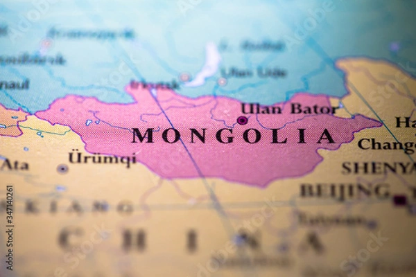Fototapeta Geographical map location of country Mongolia in Asia continent on atlas