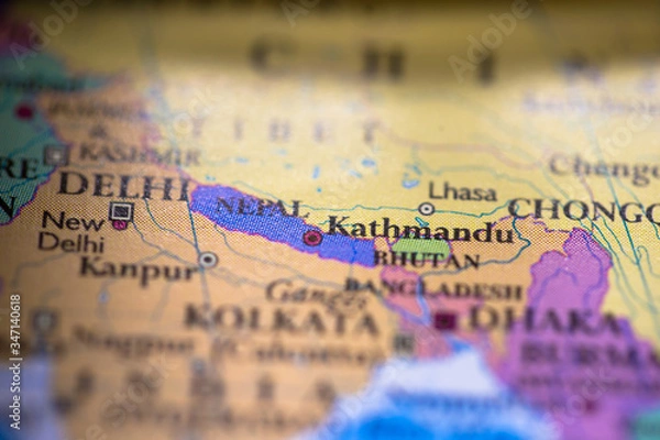 Fototapeta Geographical map location of country Nepal in Asia continent on atlas