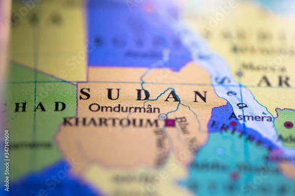 Fototapeta Geographical map location of country Sudan in Africa continent on atlas