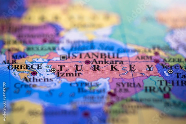 Fototapeta Geographical map location of country Turkey in Asia continent on atlas