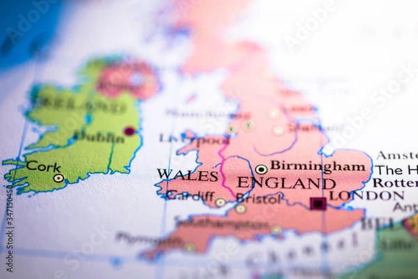 Fototapeta Geographical map location of United Kingdom England Wales Scotland Ireland in Europe continent on atlas