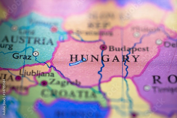 Fototapeta Geographical map location of country Hungary in Europe continent on atlas
