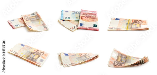 Fototapeta Set of money on white background, banner design. Currency exchange