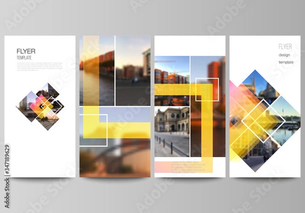 Fototapeta The minimalistic vector illustration of the editable layout of flyer, banner design templates. Creative trendy style mockups, blue color trendy design backgrounds.