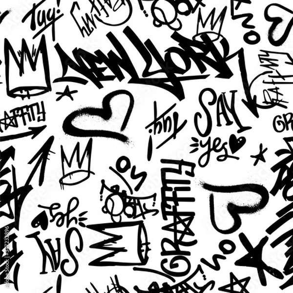 Obraz Vector graffity tags seamless pattern on white background.