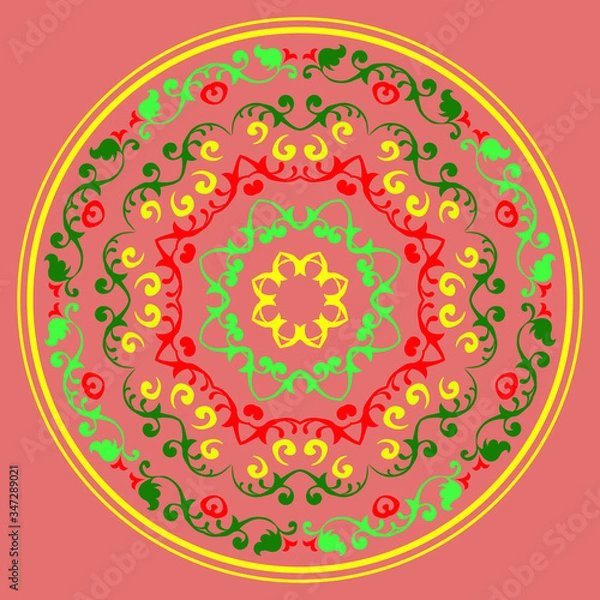 Fototapeta Decorative pattern. Oriental vintage round motif. The ornament. Abstract texture designs can be used for backgrounds, textile, wallpapers, gift wrapping, templates, shawl and ceramic tiles. Vector.