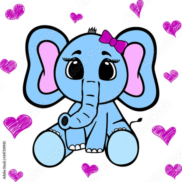 Fototapeta Love elephant. Vector template for t-shirt design. Fashionable graphics for clothes. Image of an elephant image for children's magazines and preschool institutions.