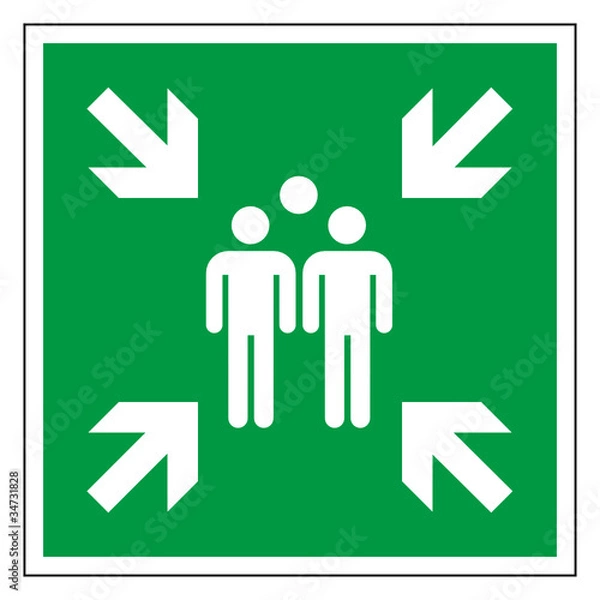 Obraz Znak ewakuacyjny w punkcie zbiórki Znak piktogramu w miejscu zbiórki