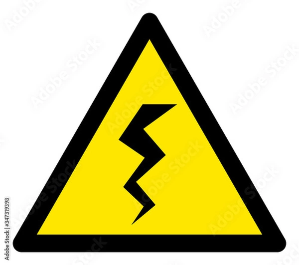Fototapeta Vector zigzag crack flat warning sign. Triangle icon uses black and yellow colors. Symbol style is a flat zigzag crack attention sign on a white background. Icons designed for problem signals,
