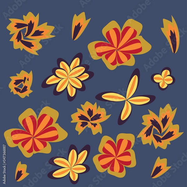 Fototapeta seamless pattern with leaves and flowers doodling style