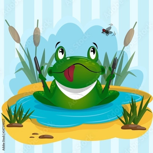 Obraz green frog on a leaf