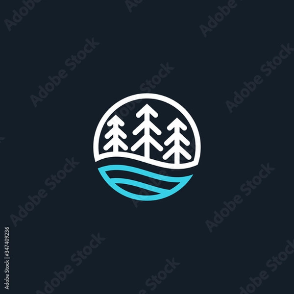 Fototapeta tree and river logo circle line