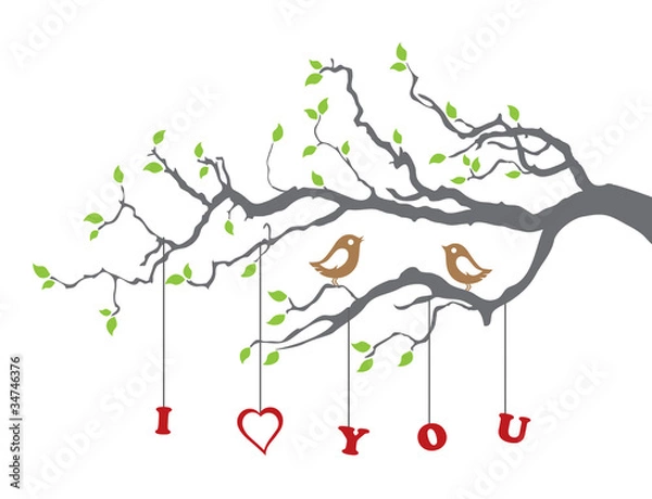 Fototapeta Birds in love on a tree branch
