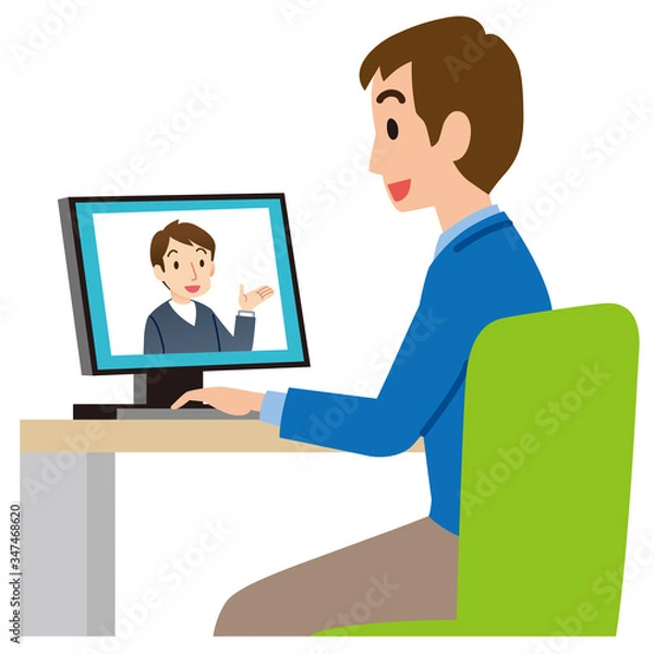 Fototapeta オンライン会議をするビジネスマン　テレワーク