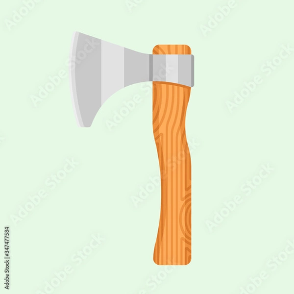 Obraz Iron axe with wooden handle cartoon flat vector illustration