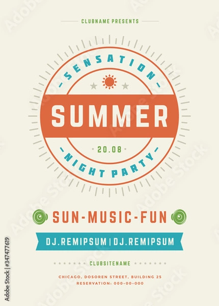 Fototapeta Retro summer party design poster or flyer on abstract background.