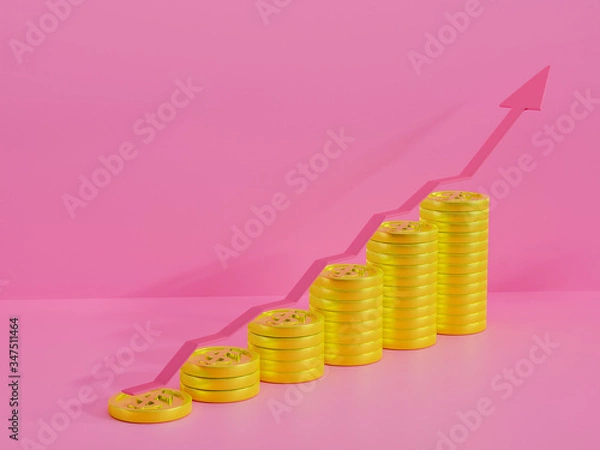 Obraz 3d render graphs money shot up on pink background