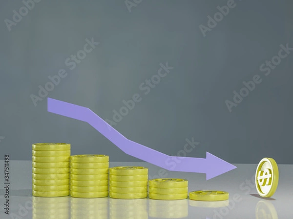 Obraz 3d render global golden money graphs down