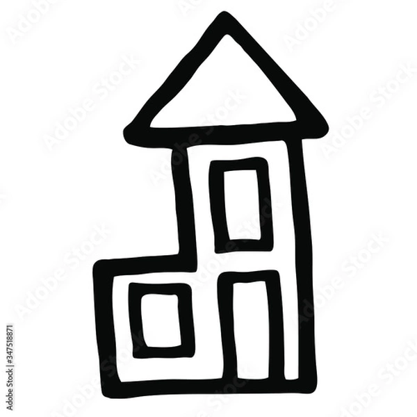Obraz Abstract hand drawn house in minimalism style. Symbol of relax, separate housing. Sketch element for graphic design, logo, and illustrations.
Stock vector illustration. Isolated on white background.

