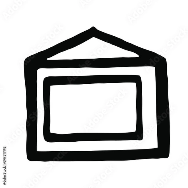 Obraz Cute and simple hand drawn house in minimalism style. Relax, separate housing.
Sketch element for graphic design, logo, icon and illustrations.
Stock vector illustration. Isolated on white background