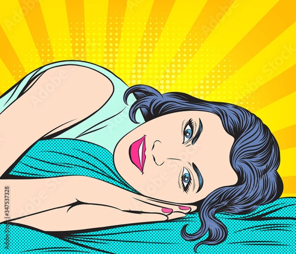 Obraz A woman going to bed to rest. Pop art retro illustration comic style vector.

