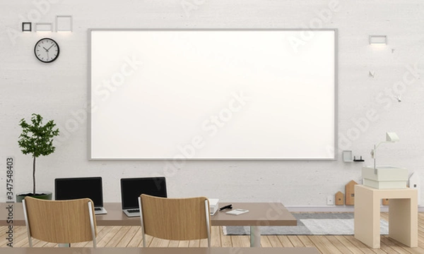 Fototapeta Wnętrze klasy z dużą tablicą do makiety, renderowanie 3D