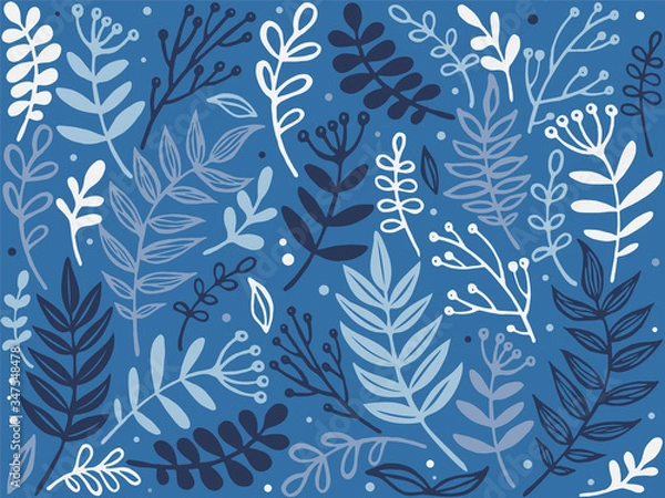 Obraz Vector seamless pattern. Floral repeat background blue colors. Fabric design.
