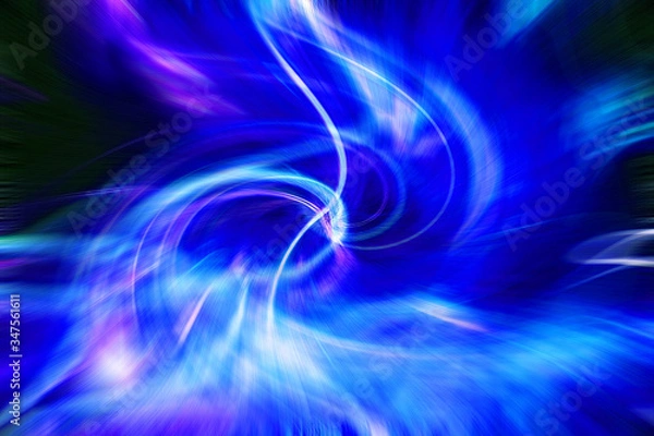 Fototapeta Blue Fiber acceleration distortion vortex with long violet shadows and sense of abstract