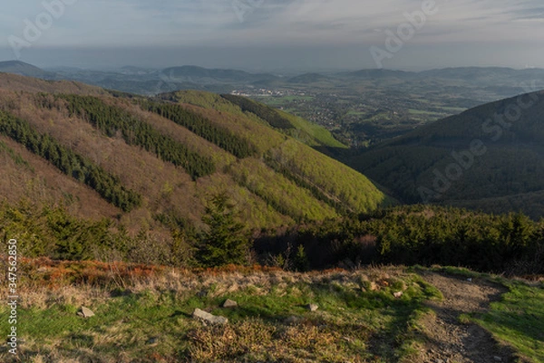 Fototapeta Color spring morning view from Pustevny in Beskydy mountains