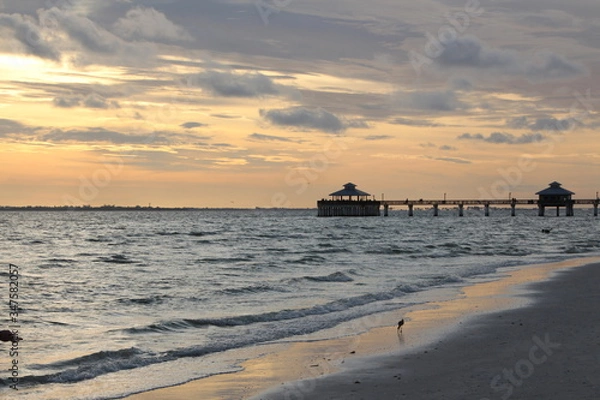 Obraz Sunset at the beach with a Pier