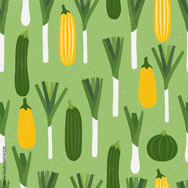 Obraz Cartoon Leek. Colored Seamless Vector Patterns