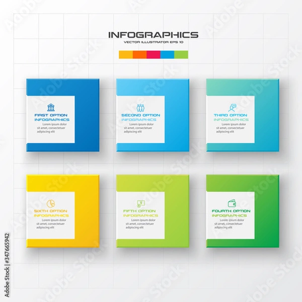Obraz Business infographics template 6 steps with square,Element for design invitations,Vector illustration.
