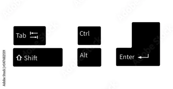 Obraz Keyboard Shortcut icon vector image on white background.
(Shift key, Alt Key, Enter Key, Tab Key, Ctrl Key flat style)
