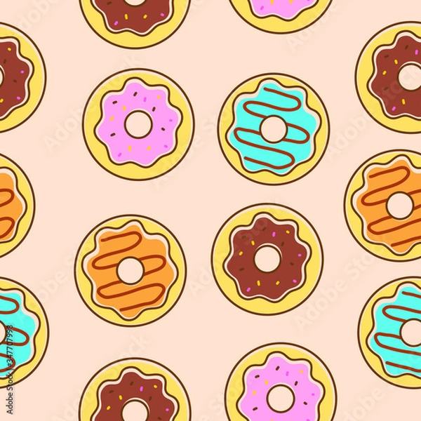 Fototapeta Cute doughnut seamless pattern in colorful style suitable for food background or illustration 