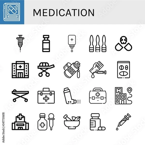 Fototapeta medication simple icons set