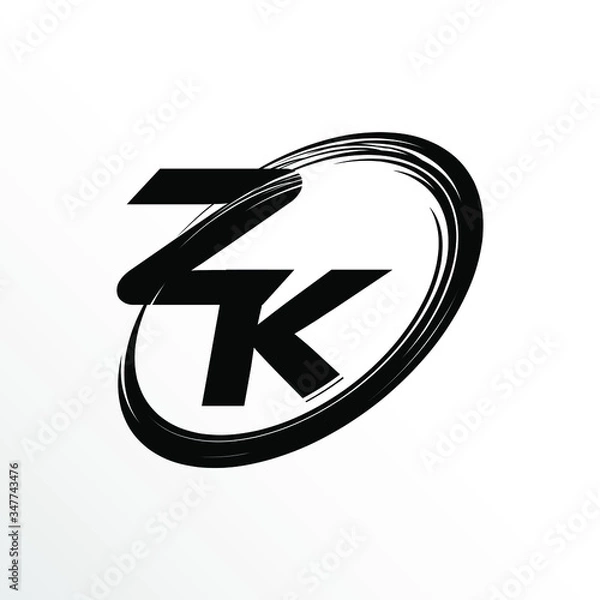Fototapeta Initial Letter ZK Brush Effect Logo Design