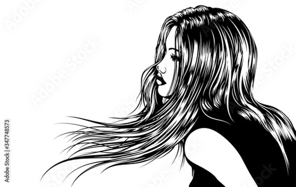 Obraz Girl with hair on the wind. Vector image. 
