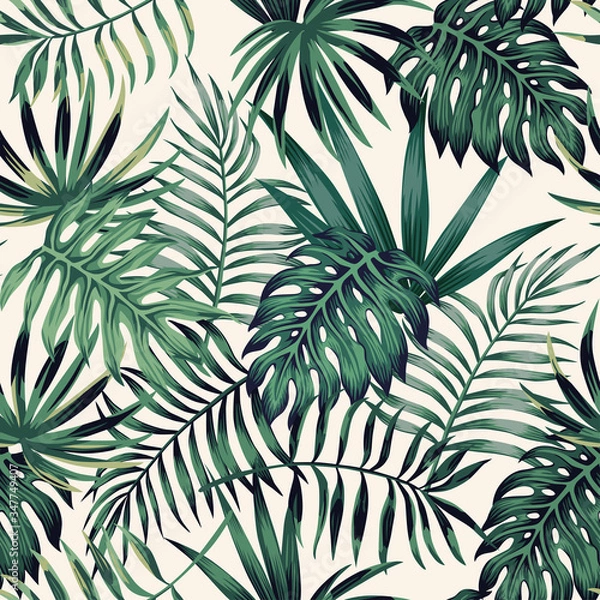 Obraz Exotic tropical leaves seamless pattern white background
