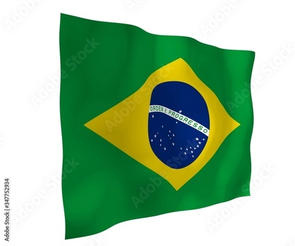 Fototapeta Waving flag of Brazil. Ordem e Progresso. Order and progress. Rio de Janeiro. South America. State symbol. 3d illustration