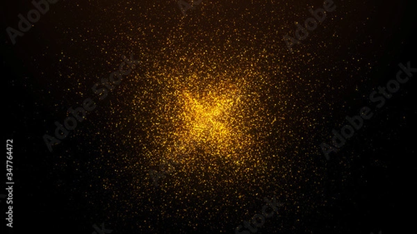 Fototapeta gold particles abstract background with shining golden floor particle stars dust.Beautiful futuristic glittering in space on black background.	