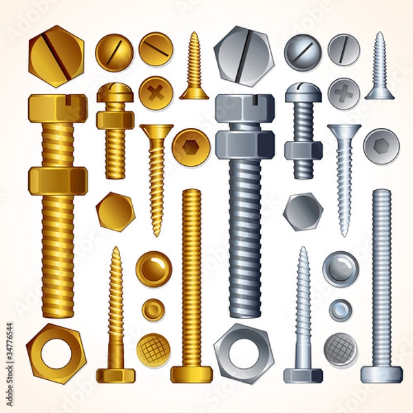 Obraz Isolated Screws, Bolts and Rivets