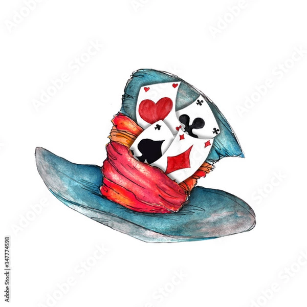 Fototapeta Alice in Wonderland watercolor  icons isolated on white background