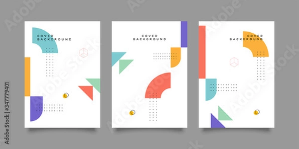 Fototapeta Placard templates set with Geometric shapes, Memphis geometric style flat and line design elements. Memphis art for covers, banners, flyers and posters. Eps10 vector illustrations