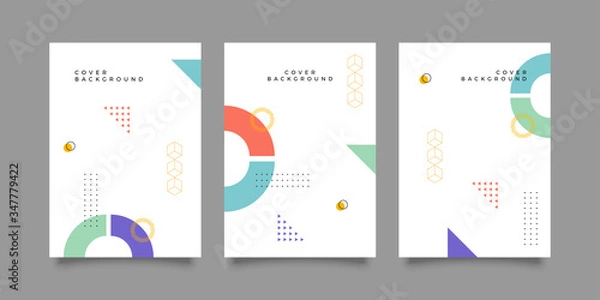 Fototapeta Placard templates set with Geometric shapes, Memphis geometric style flat and line design elements. Memphis art for covers, banners, flyers and posters. Eps10 vector illustrations