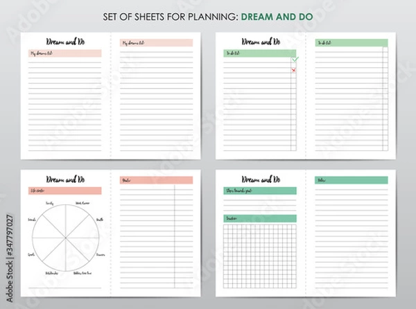 Fototapeta Vector templates for personal life planning agenda