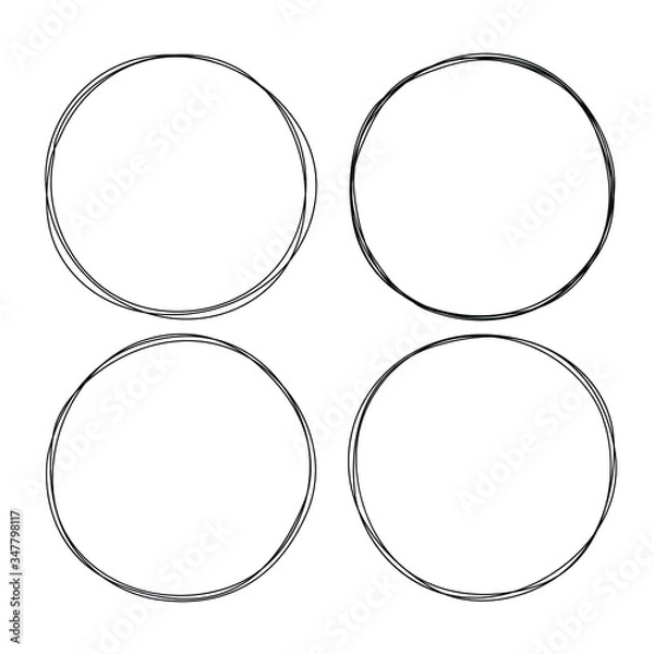 Obraz Hand drawn circle frame, scribble circles set. Doodle ink sketch round note design elements.