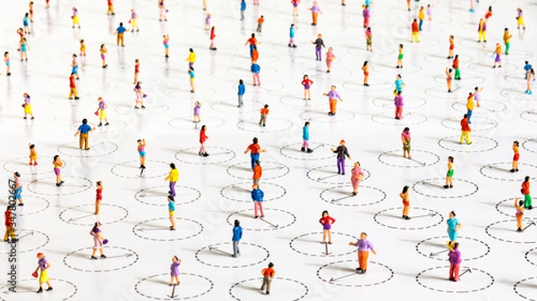 Obraz Explaining social distancing by creating circles around human figures