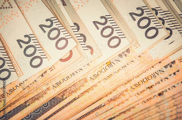 Fototapeta Stack Of 200 Zloty In Polish Paper Currency.