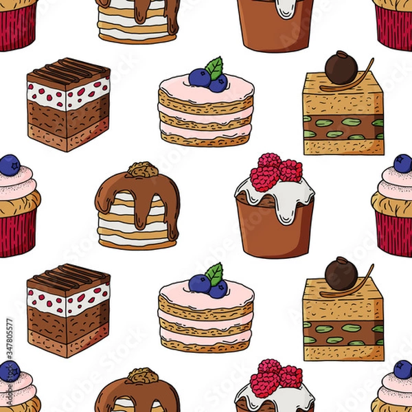 Obraz Hand drawn cake vector seamless pattern